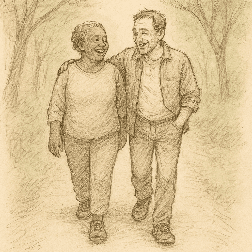Two friends walking side by side — habits travel better together
